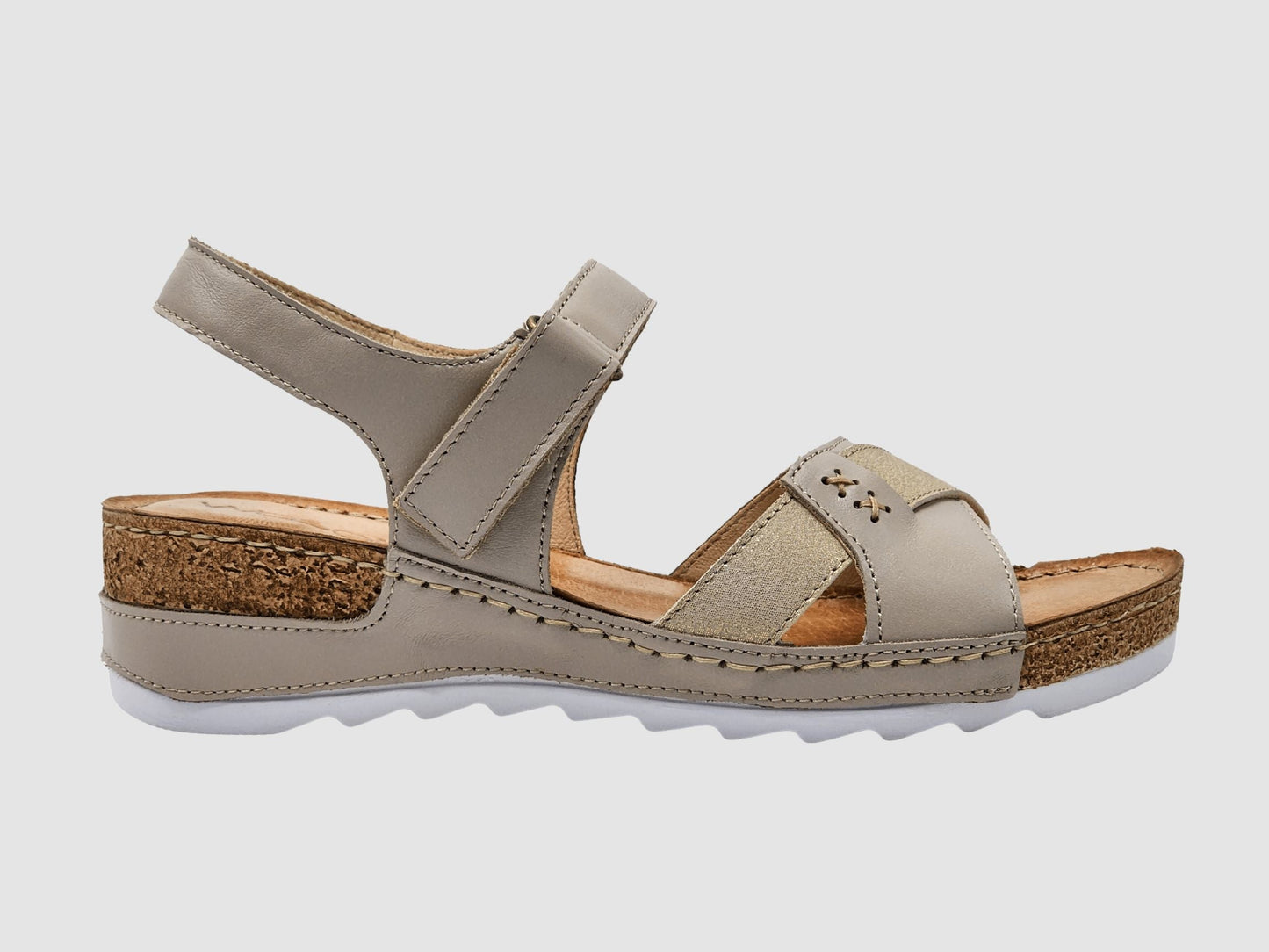 Women's Aven Leather Sandal - Beige/Gold - Euro Shoe House