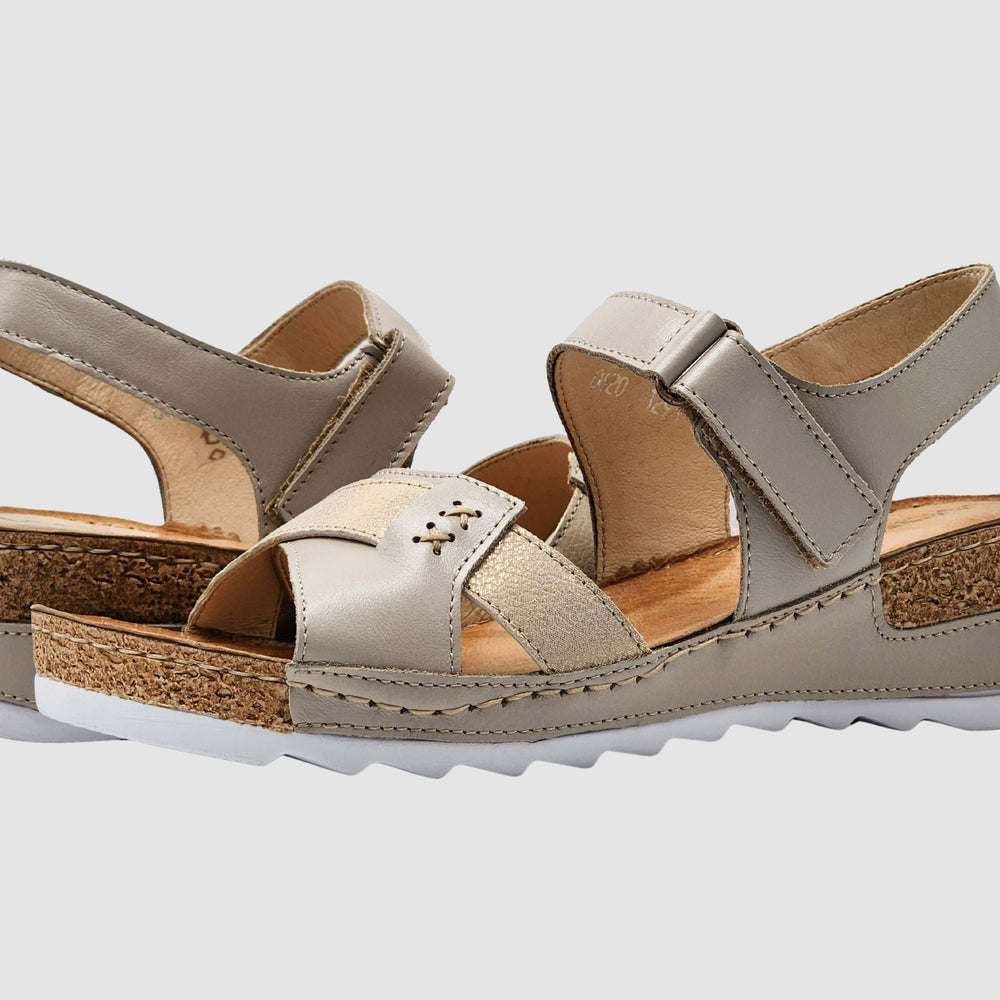 
                  
                    Women's Aven Leather Sandal - Beige/Gold - Euro Shoe House
                  
                
