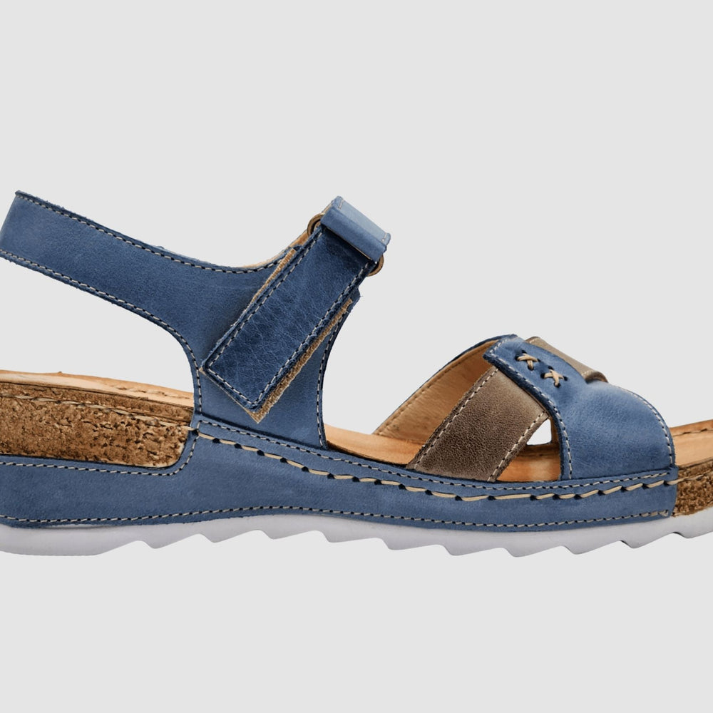 Women's Aven Leather Sandal - Blue - Euro Shoe House
