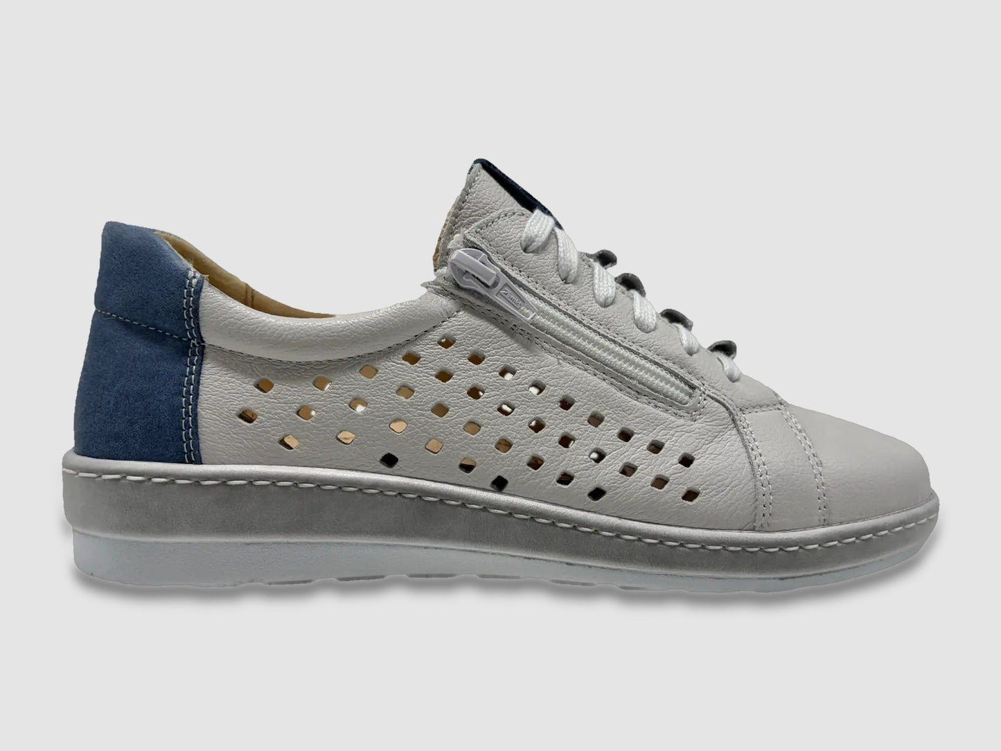 Women's Caia Leather Sneakers – White/Blue - Euro Shoe House