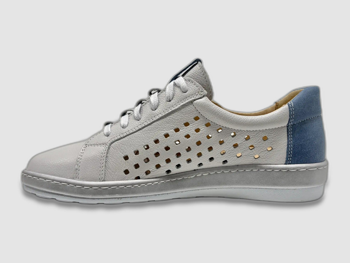 Women's Caia Leather Sneakers – White/Blue - Euro Shoe House