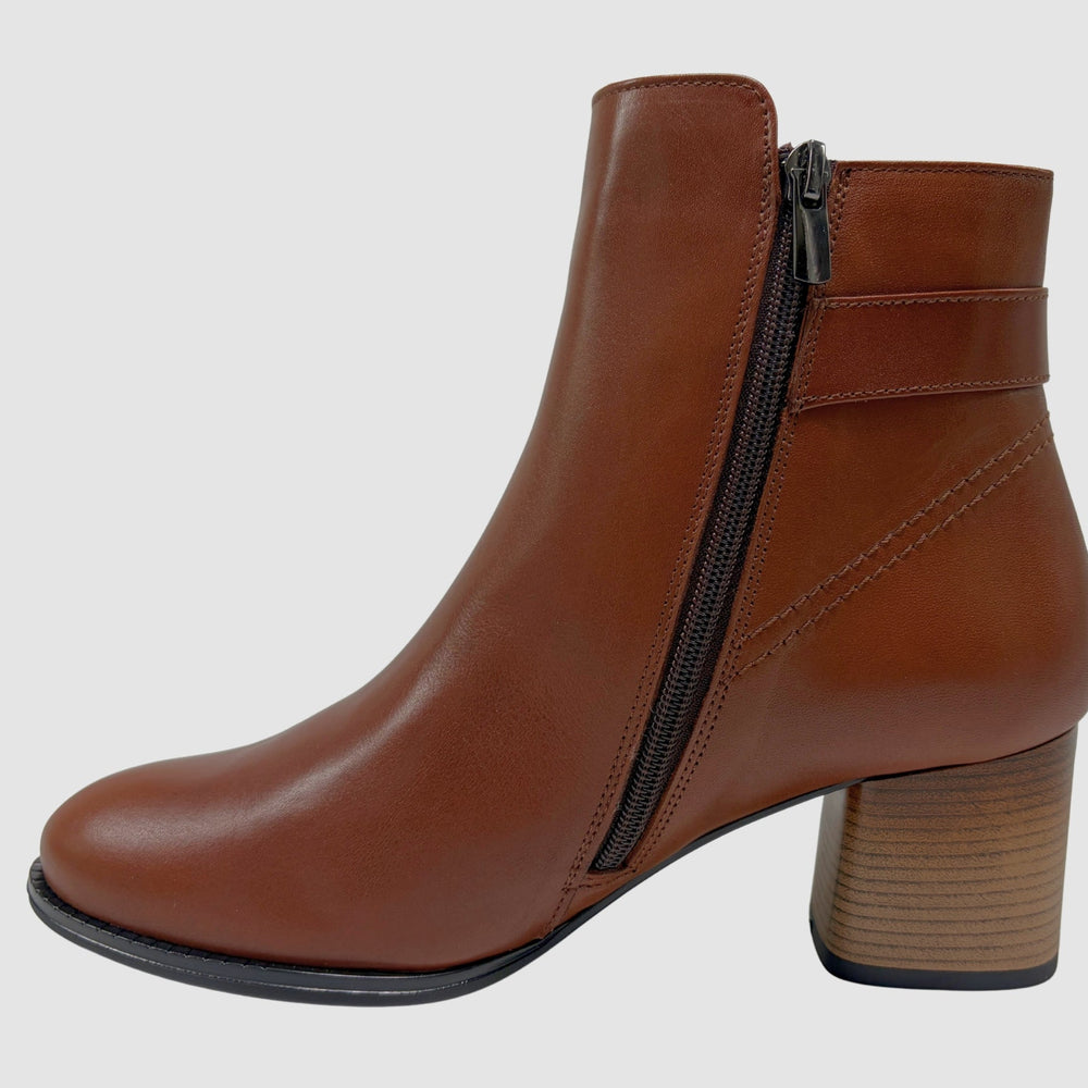 Women's Daria Leather Booties - Brown - Euro Shoe House