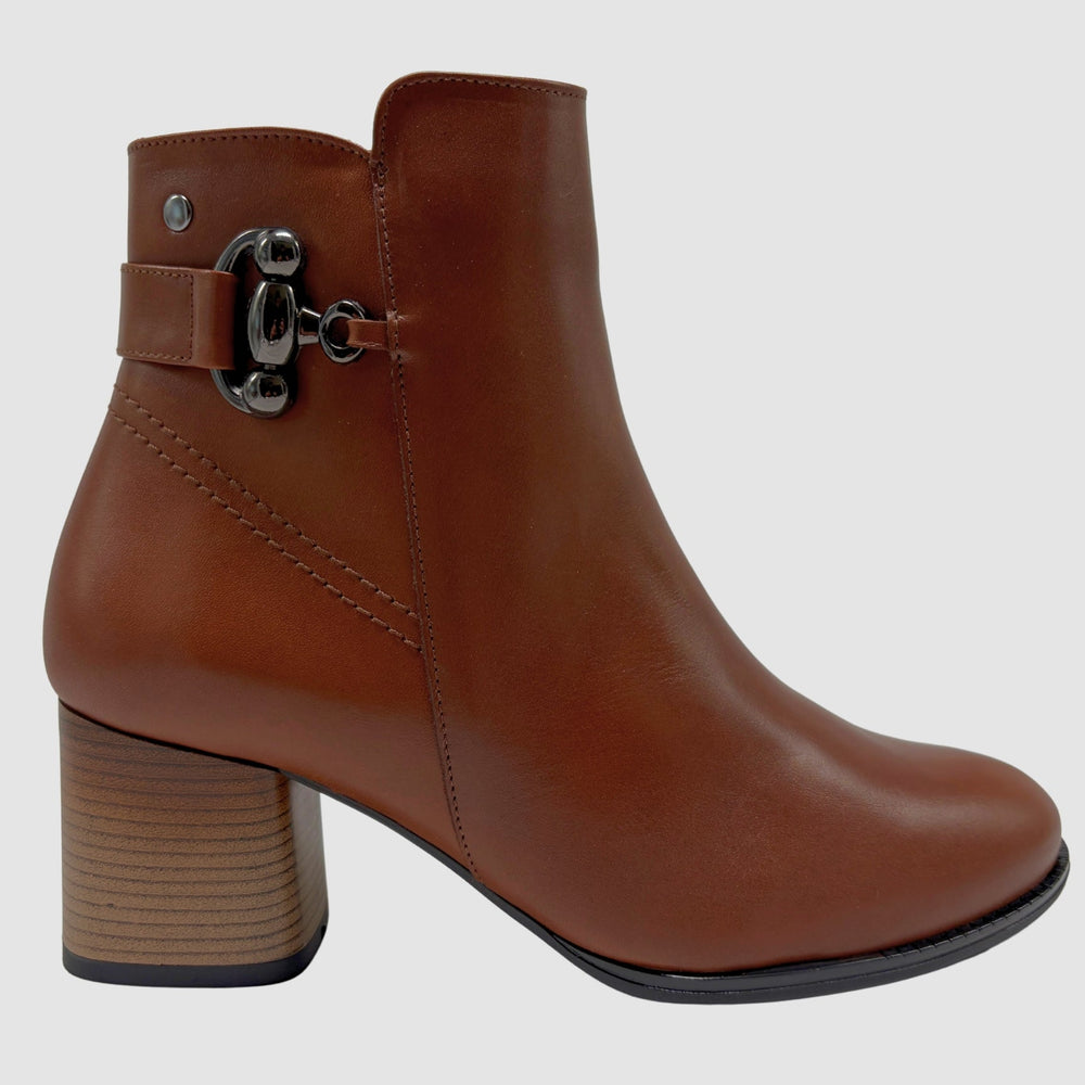 Women's Daria Leather Booties - Brown - Euro Shoe House