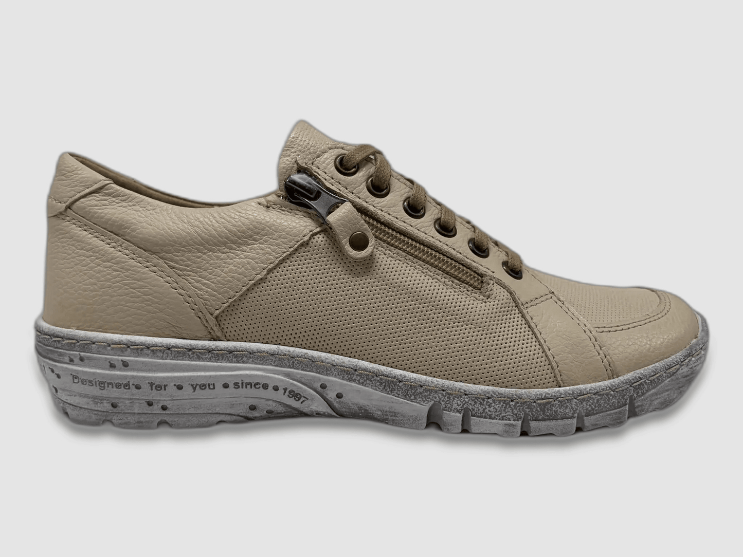 Women's Everyday Zip - Up Leather Shoes - Cream - Euro Shoe House