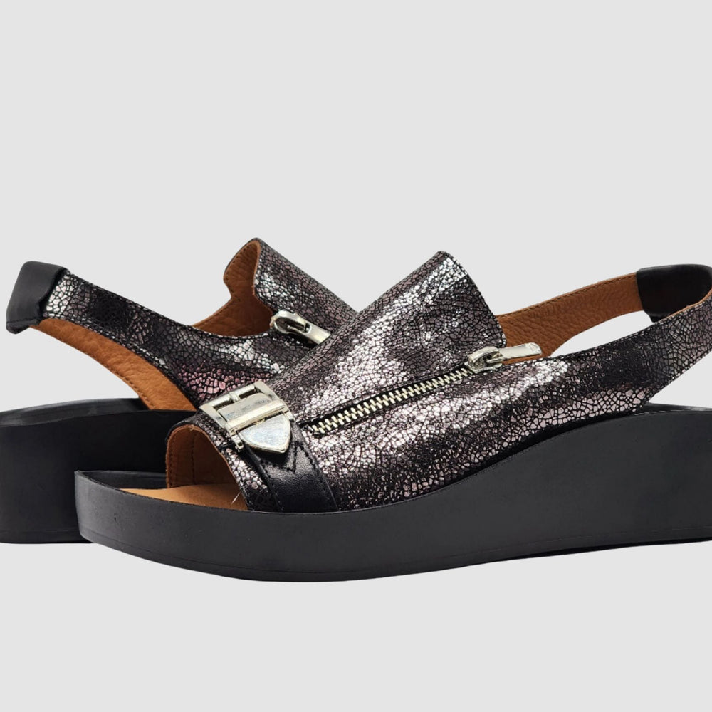 
                  
                    Women's Iris Leather Sandals - Black/Silver - Euro Shoe House
                  
                