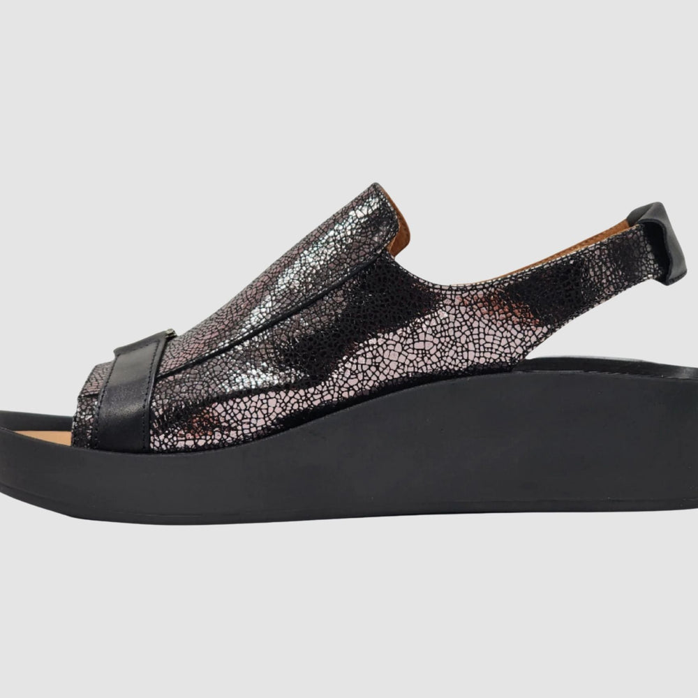 Women's Iris Leather Sandals - Black/Silver - Euro Shoe House