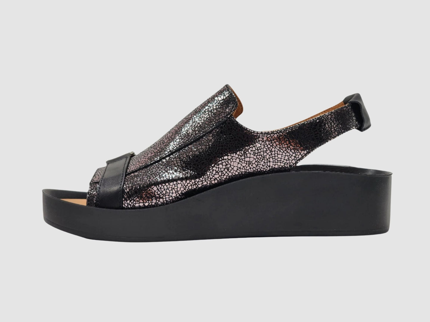 Women's Iris Leather Sandals - Black/Silver - Euro Shoe House