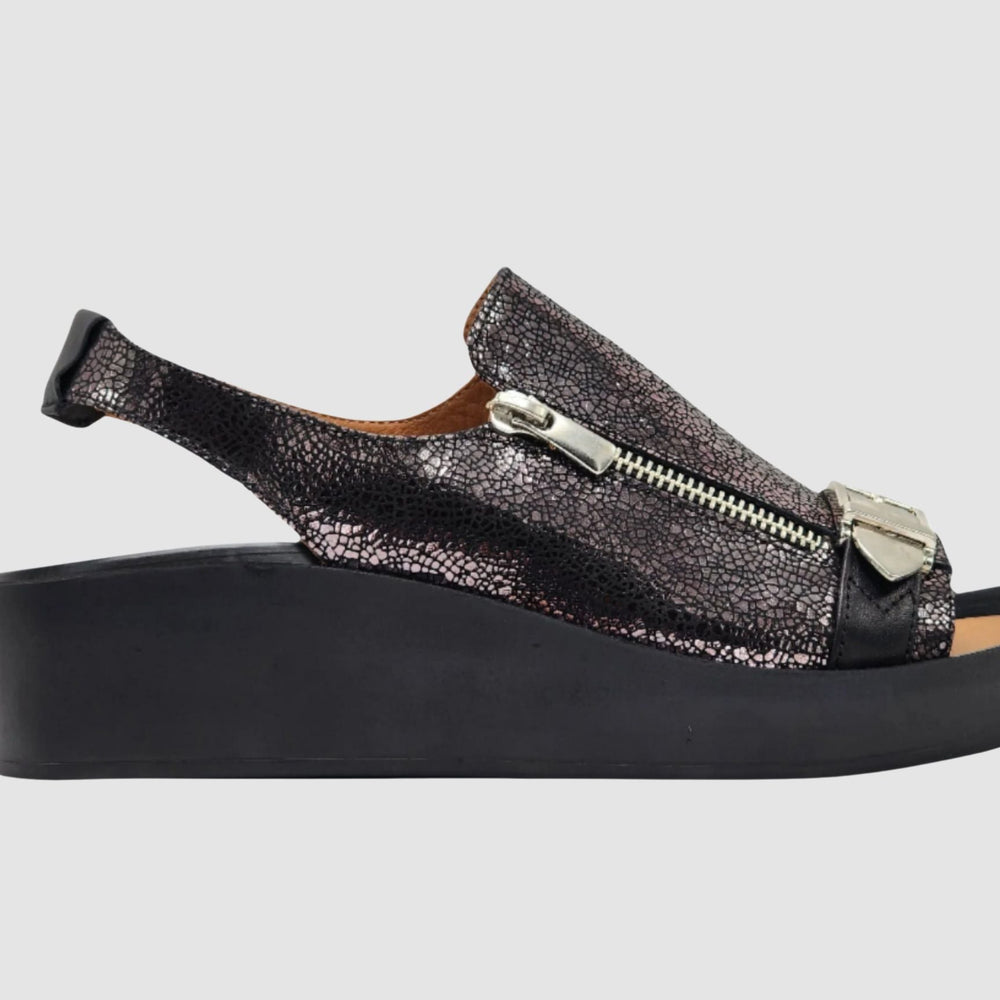 Women's Iris Leather Sandals - Black/Silver - Euro Shoe House