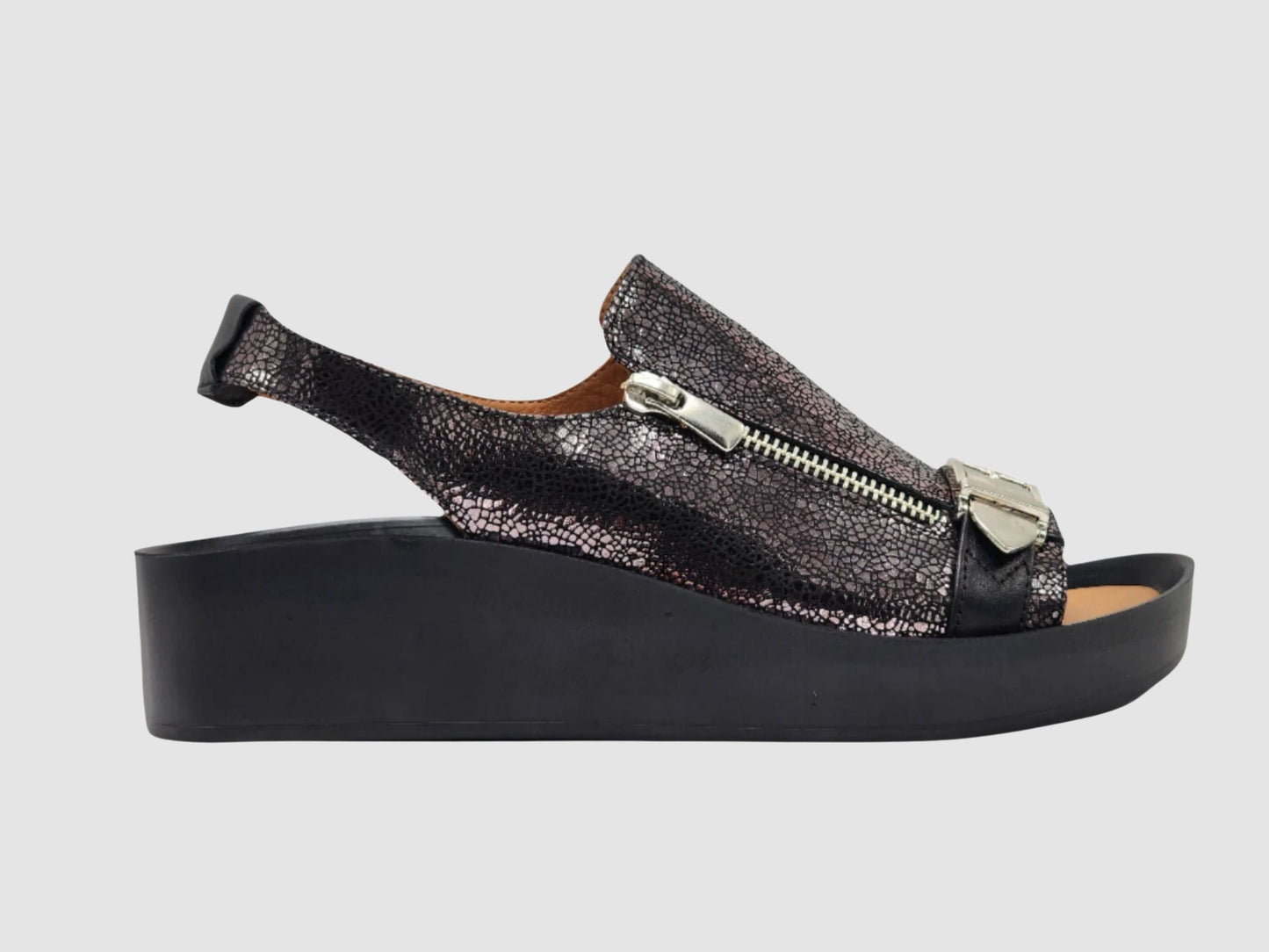 Women's Iris Leather Sandals - Black/Silver - Euro Shoe House
