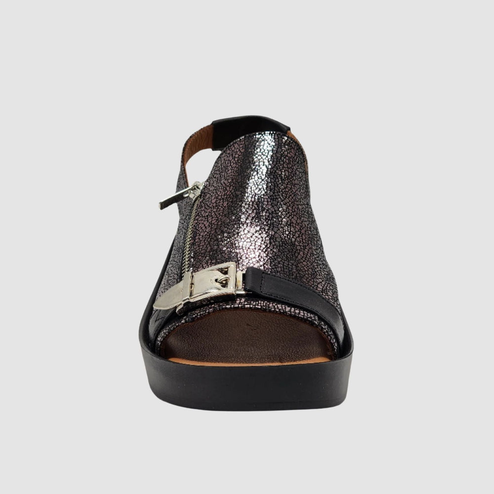 
                  
                    Women's Iris Leather Sandals - Black/Silver - Euro Shoe House
                  
                
