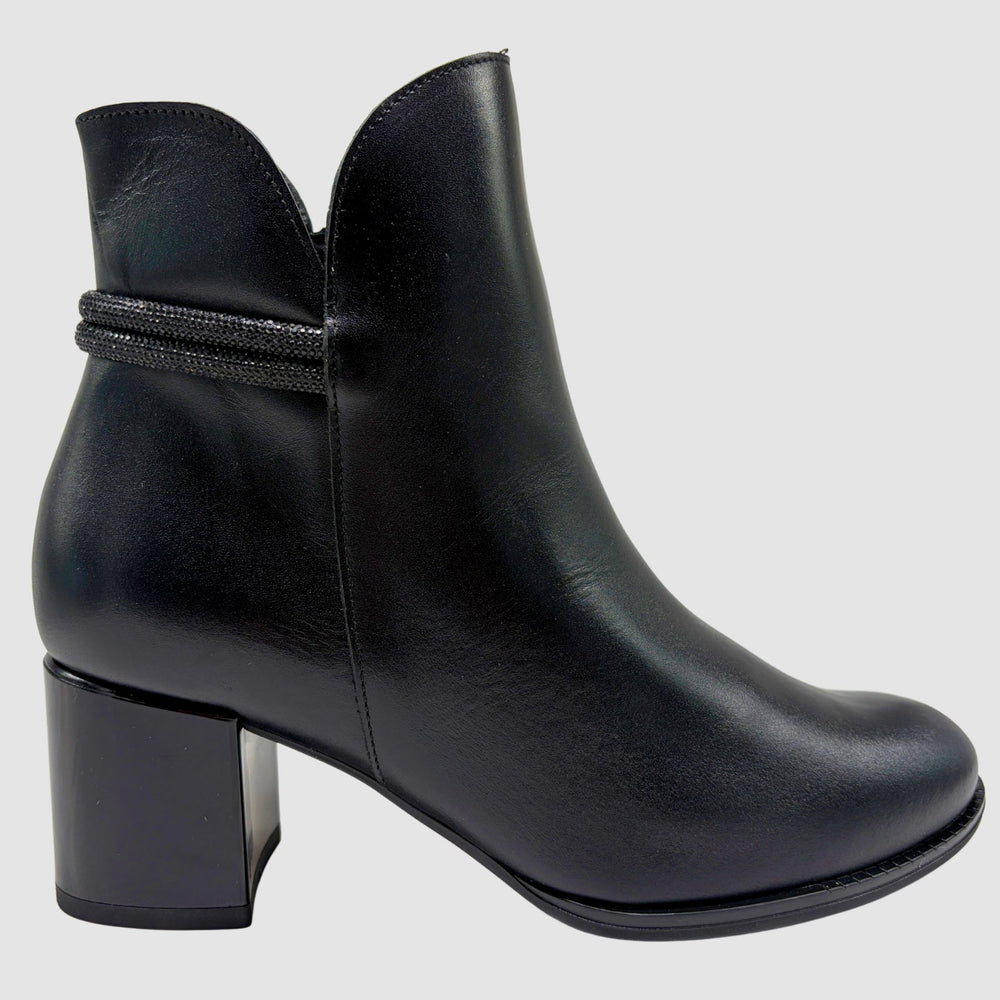 Women's Laura Leather Booties - Black - Euro Shoe House