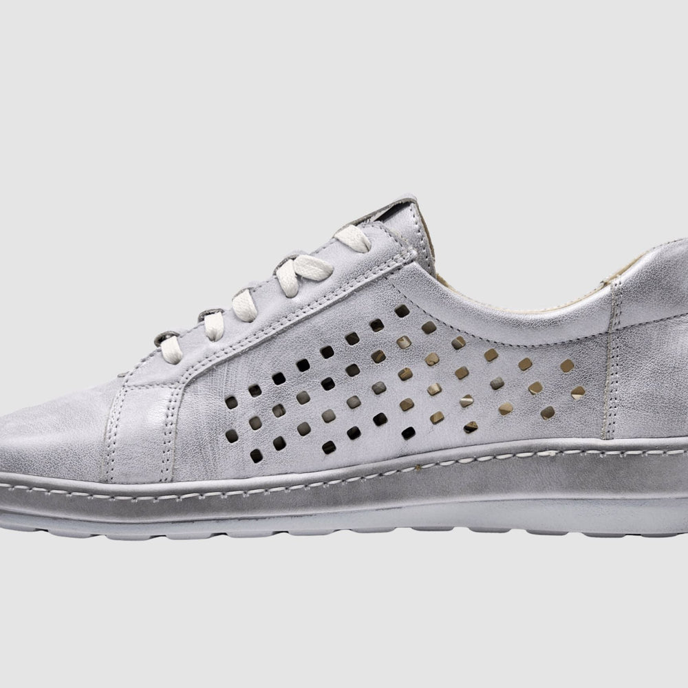 Women's Luna Leather Sneaker - Silver - Euro Shoe House