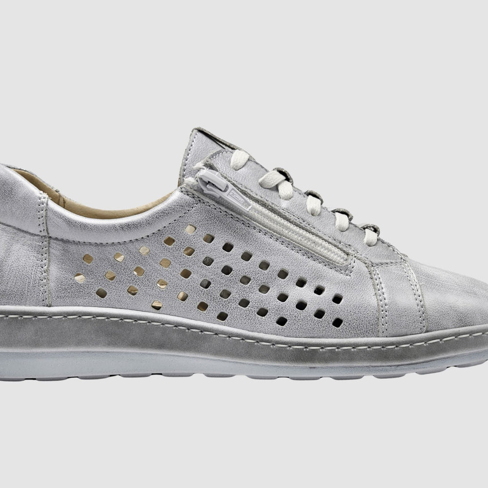 Women's Luna Leather Sneaker - Silver - Euro Shoe House