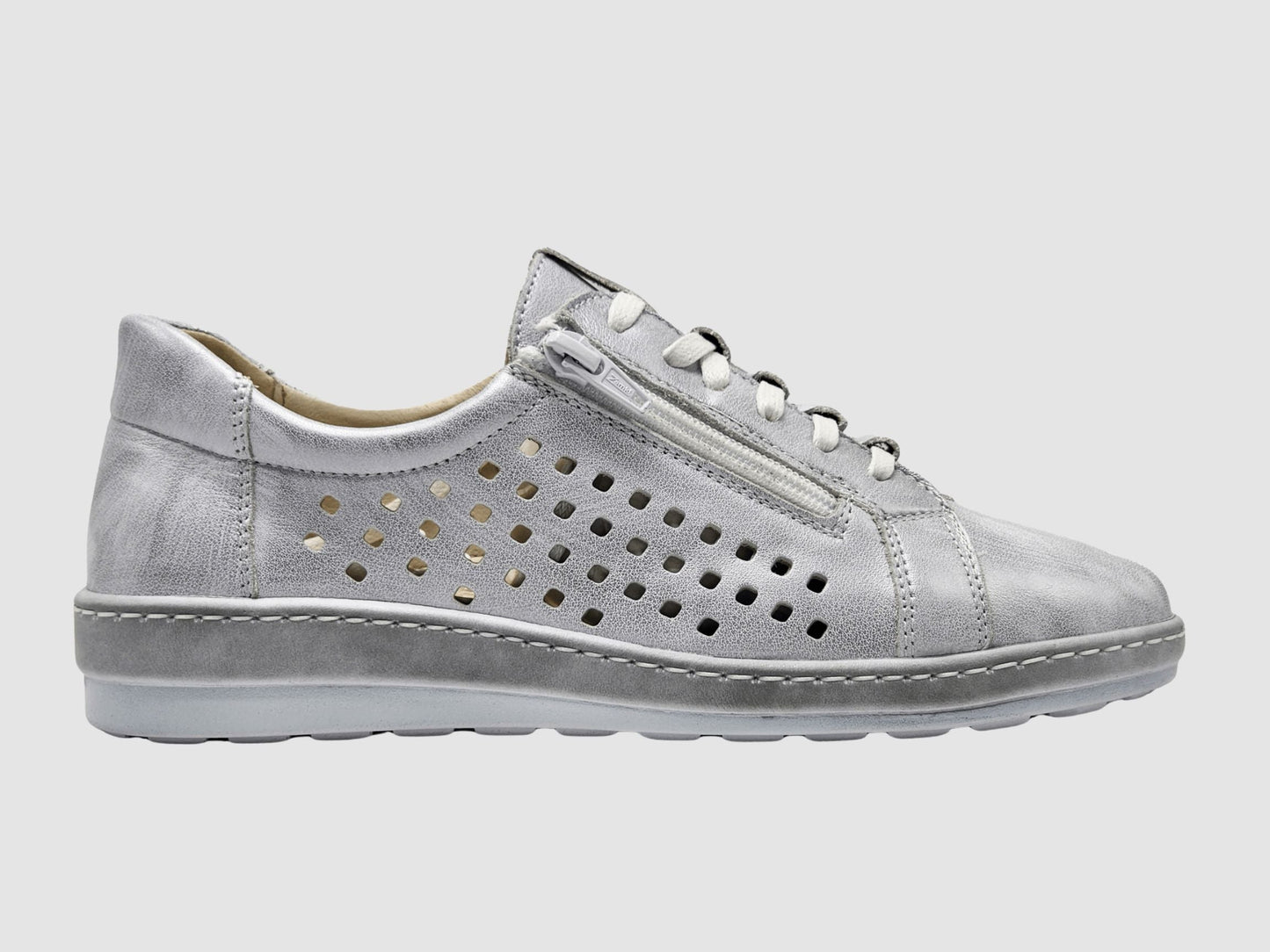 Women's Luna Leather Sneaker - Silver - Euro Shoe House