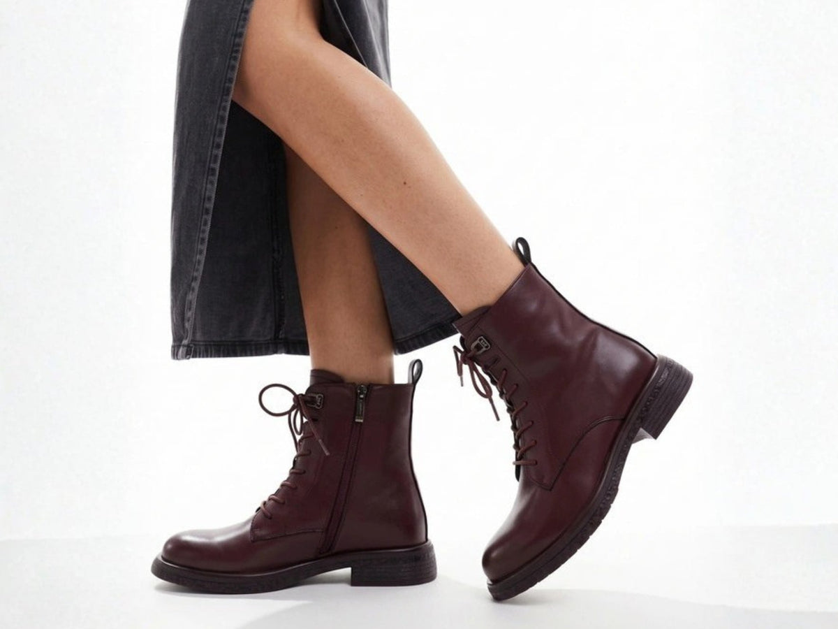 Women's Marina Leather Boots - Burgundy - Euro Shoe House