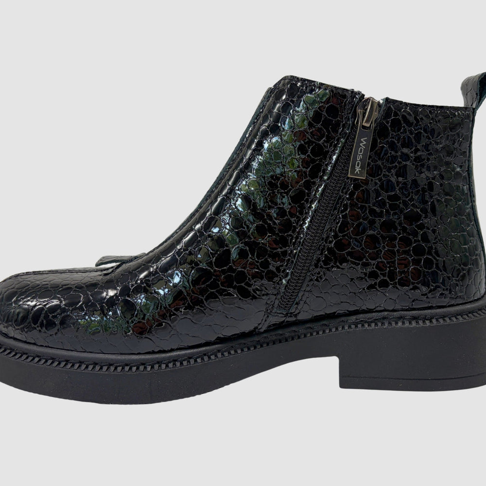 Women's Noir Leather Boots - Crocodile/Black - Euro Shoe House