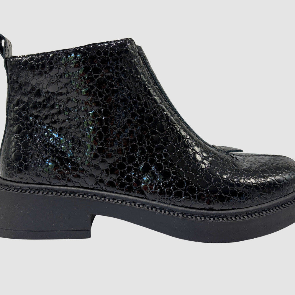 Women's Noir Leather Boots - Crocodile/Black - Euro Shoe House