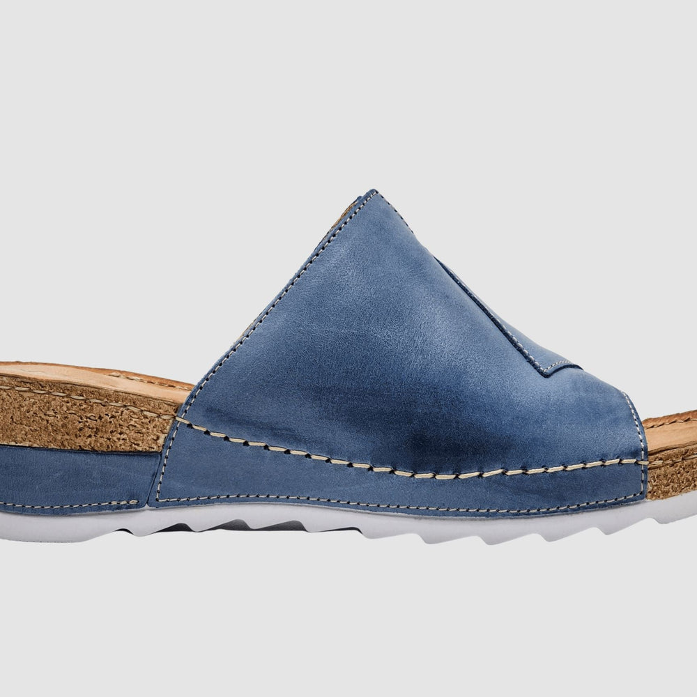 Women's Solea Leather Sandals - Blue - Euro Shoe House