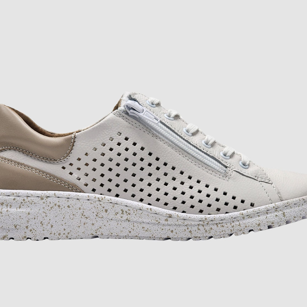 Women's Vela Leather Sneakers - White/Beige - Euro Shoe House