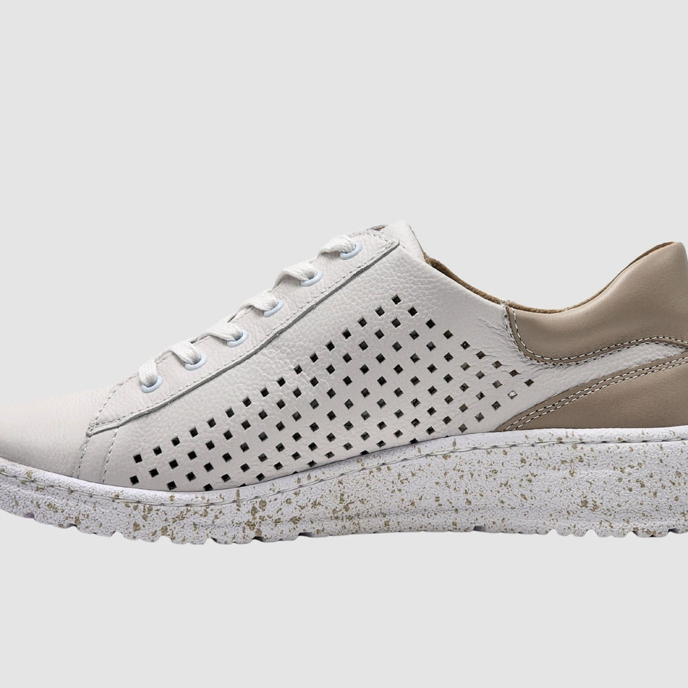 Women's Vela Leather Sneakers - White/Beige - Euro Shoe House
