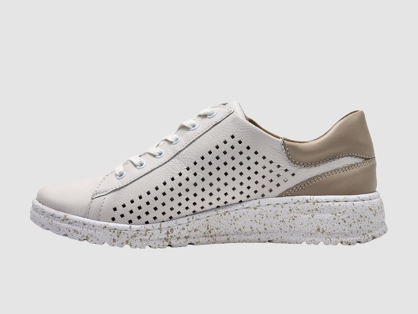 Women's Vela Leather Sneakers - White/Beige - Euro Shoe House