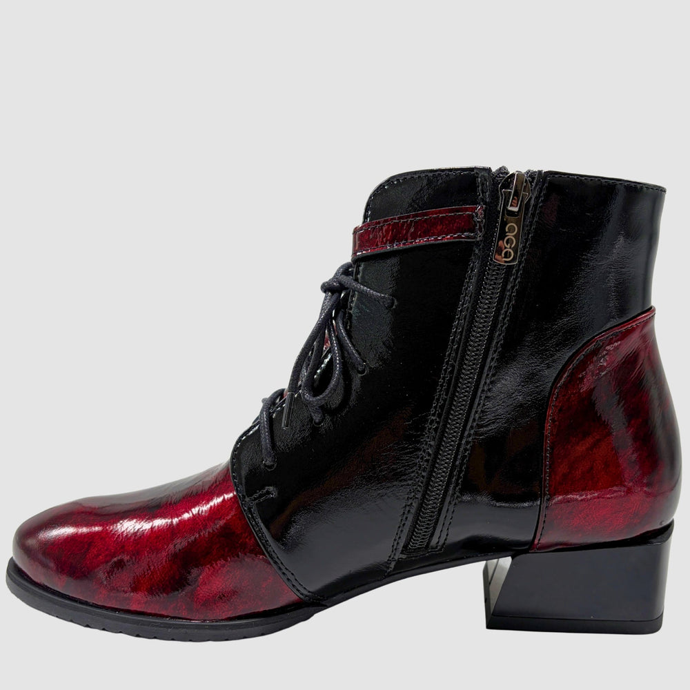 Women's Violetta Leather Booties - Black/Red - Euro Shoe House