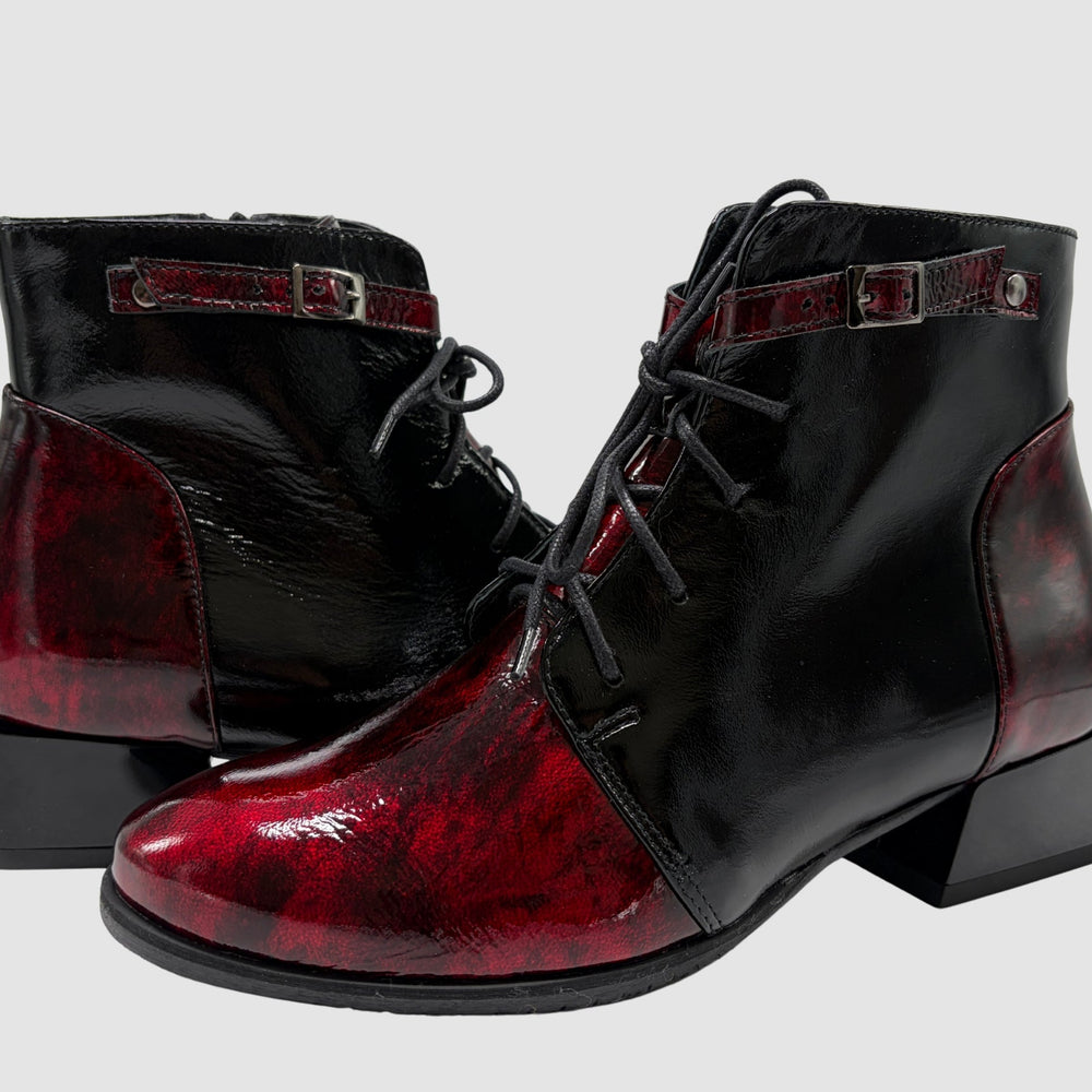 
                  
                    Women's Violetta Leather Booties - Black/Red - Euro Shoe House
                  
                