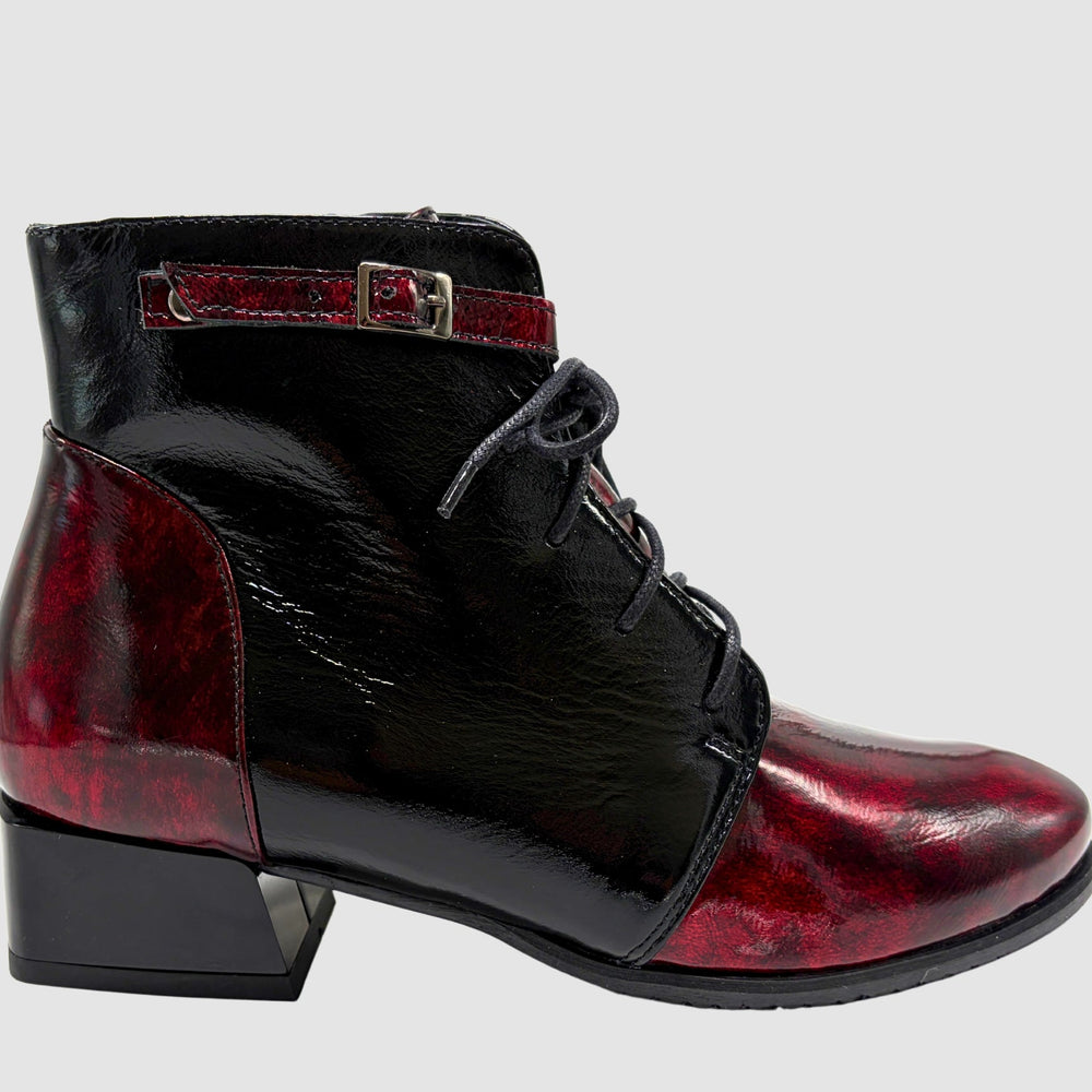Women's Violetta Leather Booties - Black/Red - Euro Shoe House