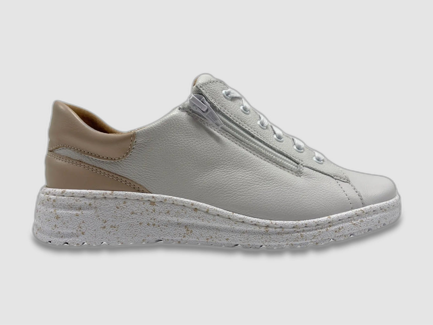 Women's Zaya Leather Sneakers - White/Beige - Euro Shoe House