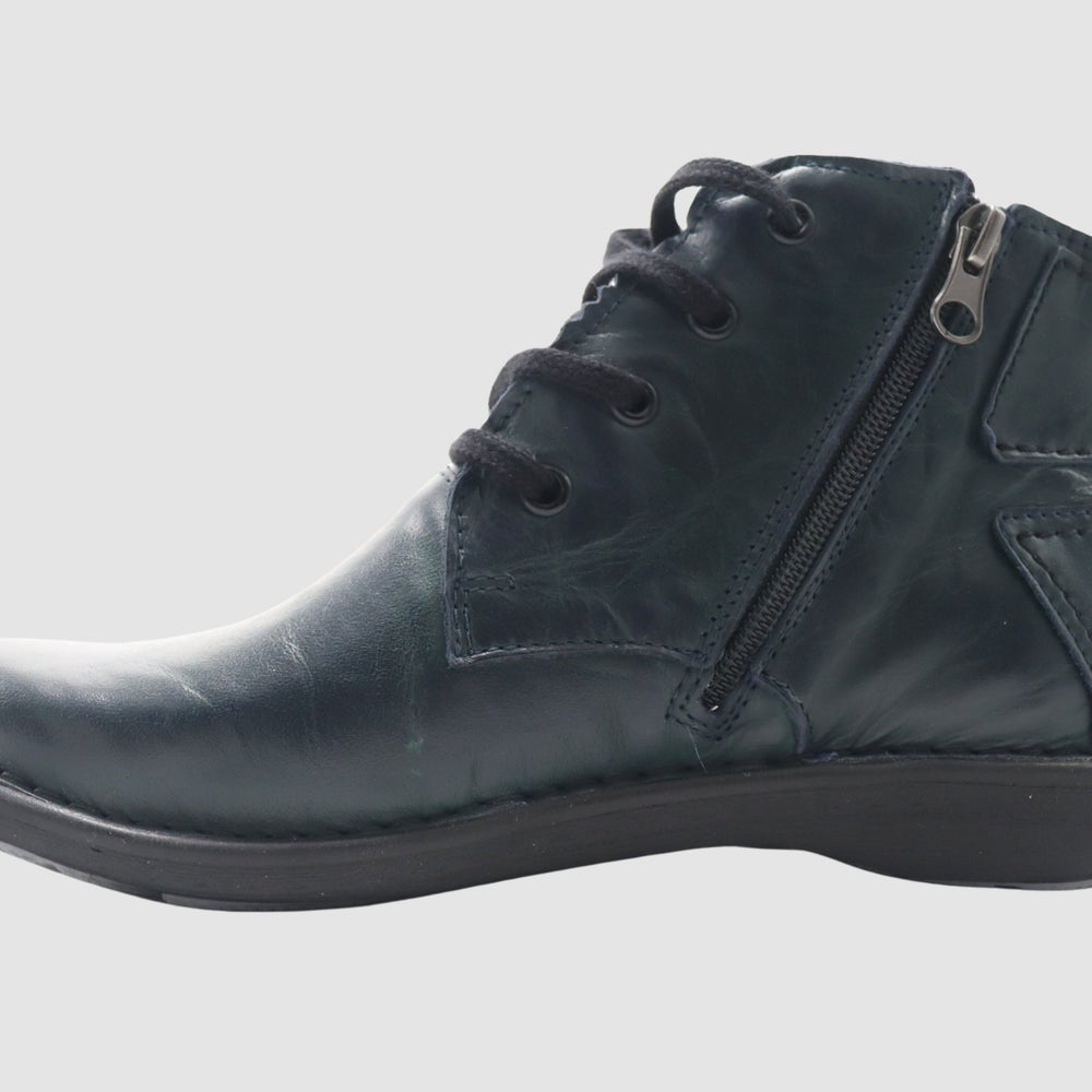 Women's Zip - Up Leather Boots - Dark Green - Euro Shoe House