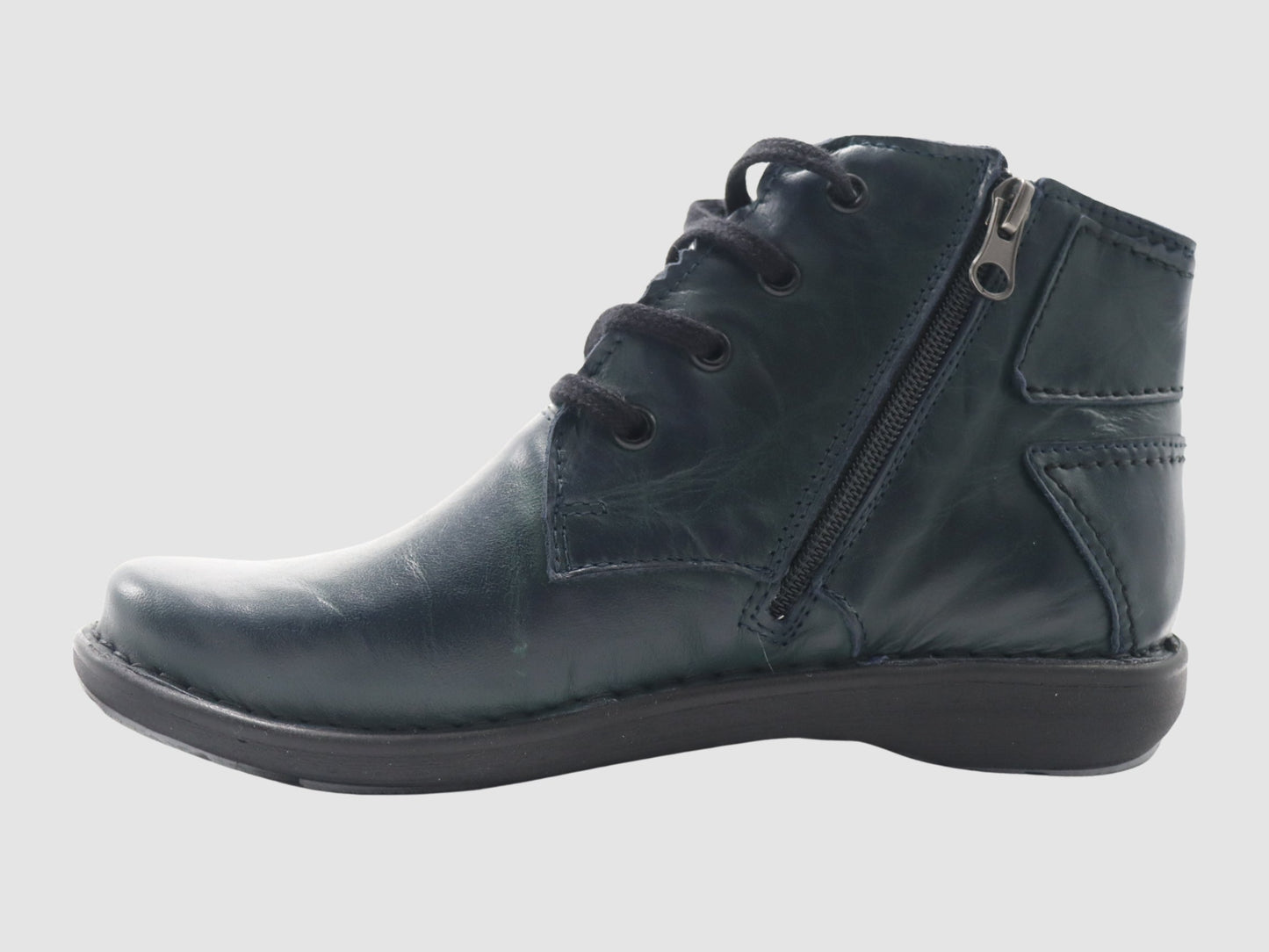 Women's Zip - Up Leather Boots - Dark Green - Euro Shoe House