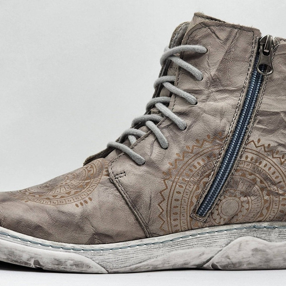 Women's Timeless Grey Fleece - Lined Zip - Up Leather Boots - Euro Shoe House